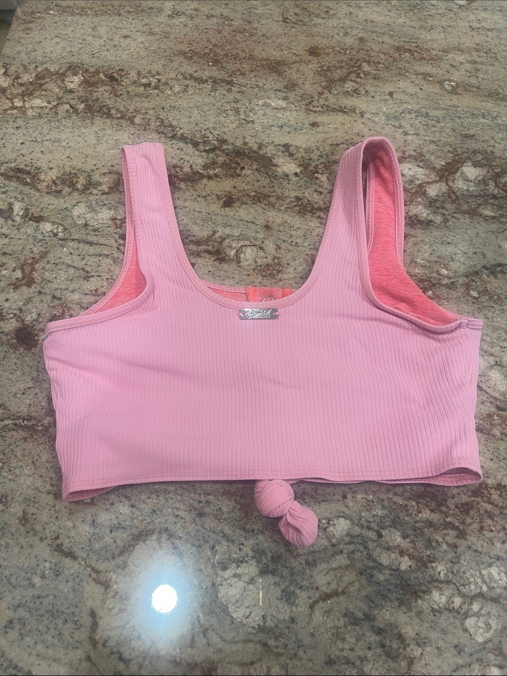 Bombshell Sportswear - Women’s Pink Ribbed Knot Front Tank Top S:L - Picture 2 of 5